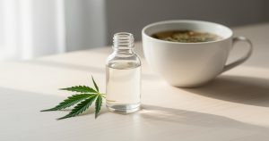 Flacon CBD sans bouchon sur une table